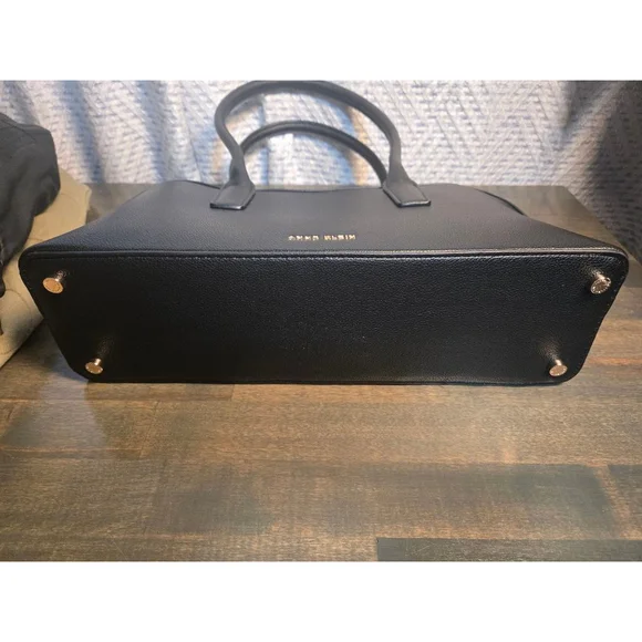 Women's Anne Klein Black Satchel Bag One Size Gold Hardware Leopard Scarf - Picture 8 of 8